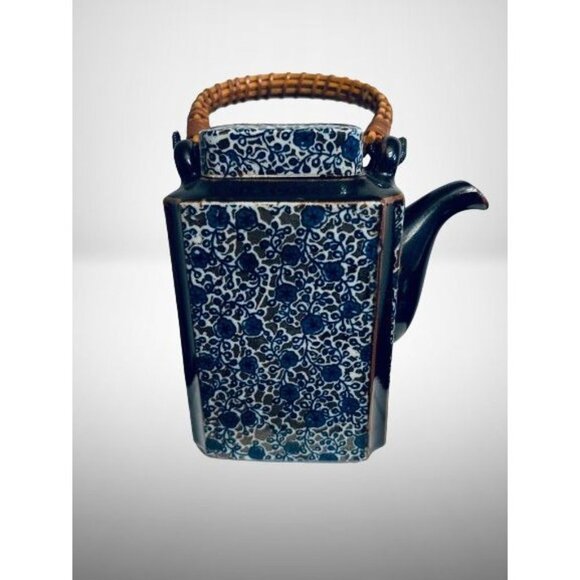 VTG Takahashi Square Tea Pot W/Handle Blue Hand Painted 7" - Picture 3 of 8